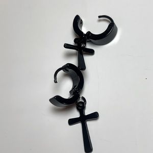 Stainless steel black cross dangle Earrings